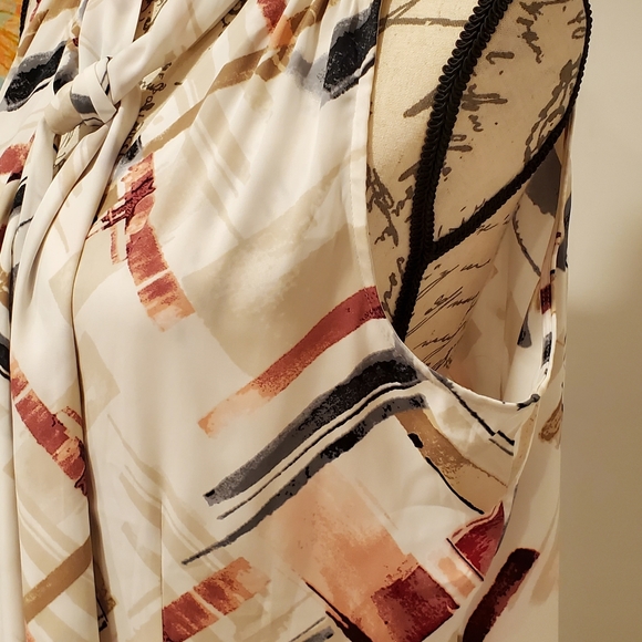 White House Black Market Women Multicolor Sleeveless Tie-Neck Blouse Size 12. - Picture 2 of 7